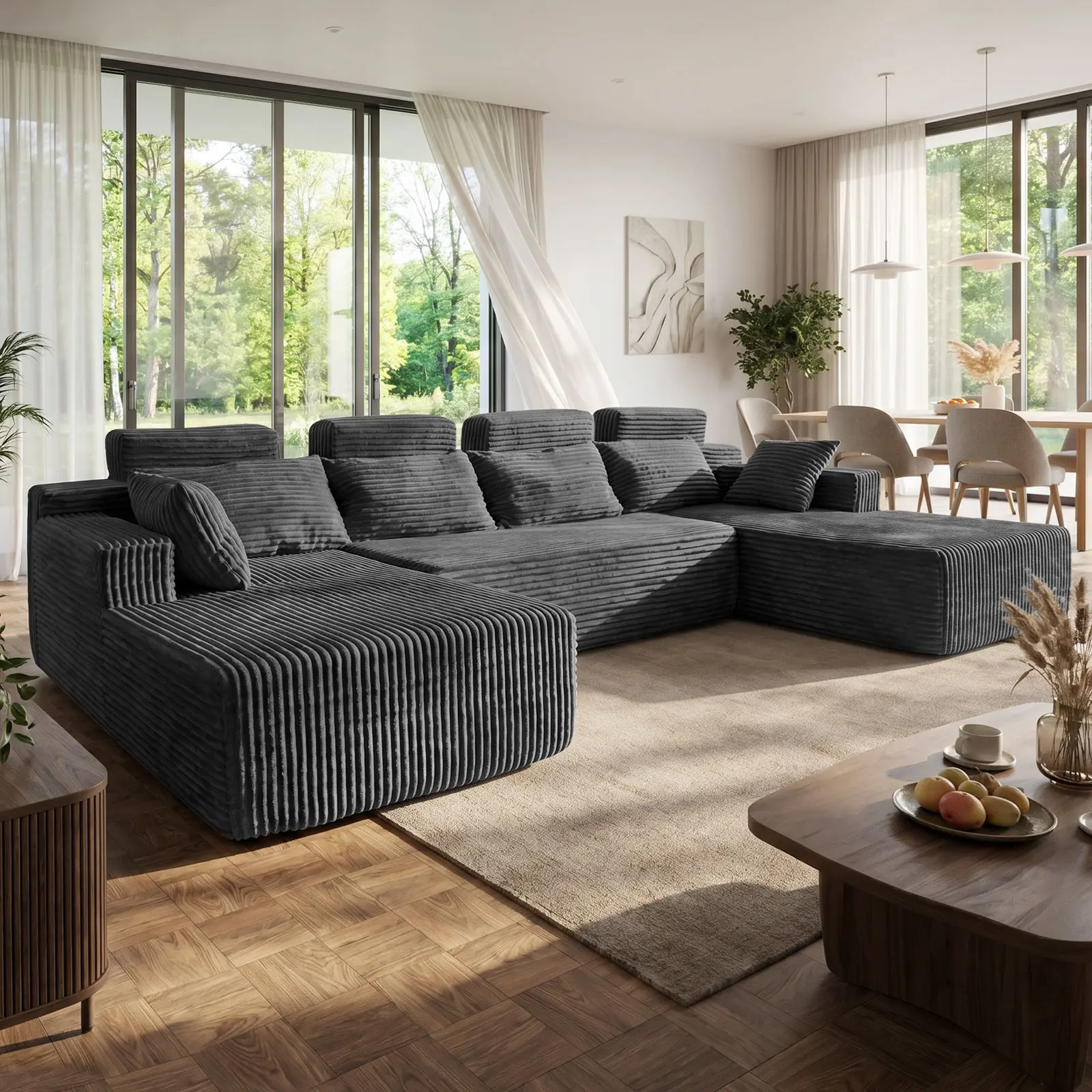 【Summer vibes】 YaJun 134" U- modular sectional sofa, 4 square cushions, multiple combinations for whole-home compatibility, corduroy fabric, no assembly required living room   boneless  furniture family |Shipping in 3 packages huge couch chair Sleeper