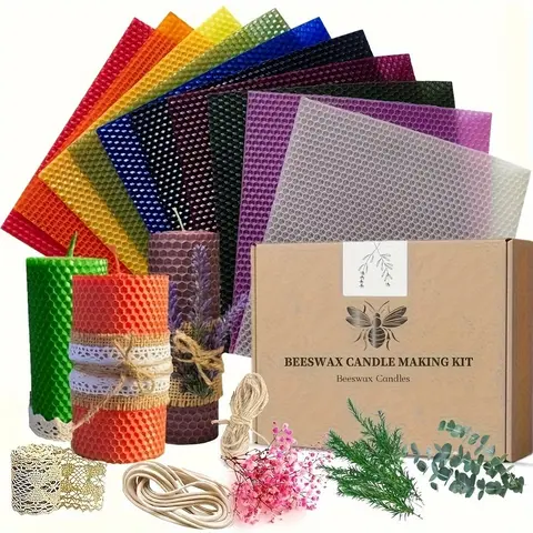 Handmade Beeswax Candle Making Kit for Adults - Gift-Ready DIY Beginner Set with 10x15x20cm Colored Wax Sheets, 16p Wicks, 6 Molds, 100% Pure Beeswax, Witchy Gifts, Parent-Child Craft Activity