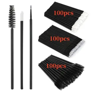 3 Pack Black Disposable Makeup Kits Include 100 Lip Brush Stick, 100 Cotton Swab Wand, 100 Eyelash Brush Beauty & Personal Care Mascara Applicator