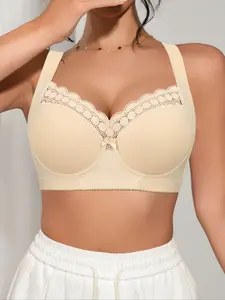 Elegant Lace Women's Underwear, Backless Wide Shoulder Strap Push-Up Everyday Bra, Comfortable Daily Wear, Stylish and Supportive