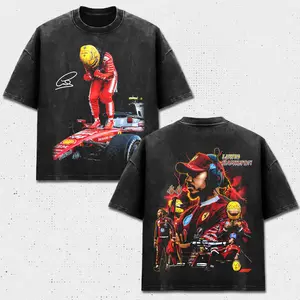 Lewis Hamilton 44 T-Shirt Acid Wash, Scuderia F1 Racing Tee, Team SF Prancing Horse Merch, Red Car Motorsport Graphic Apparel, Retro 90s Bootleg Grand Prix Sports Shirt, United States Fan Wear, Men Women Heavyweight Oversized Black Acid Wash Clothing