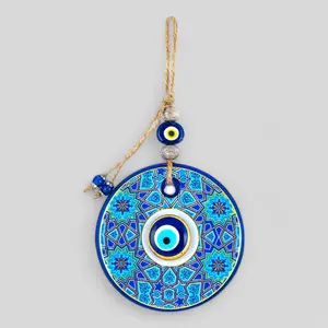 Evil Eye Wall Hanging, House Protection, Home Decor Large Wall Hanging Double Layer Nazar Boncuk Mal De Ojo - Blue and Gold Star Pattern