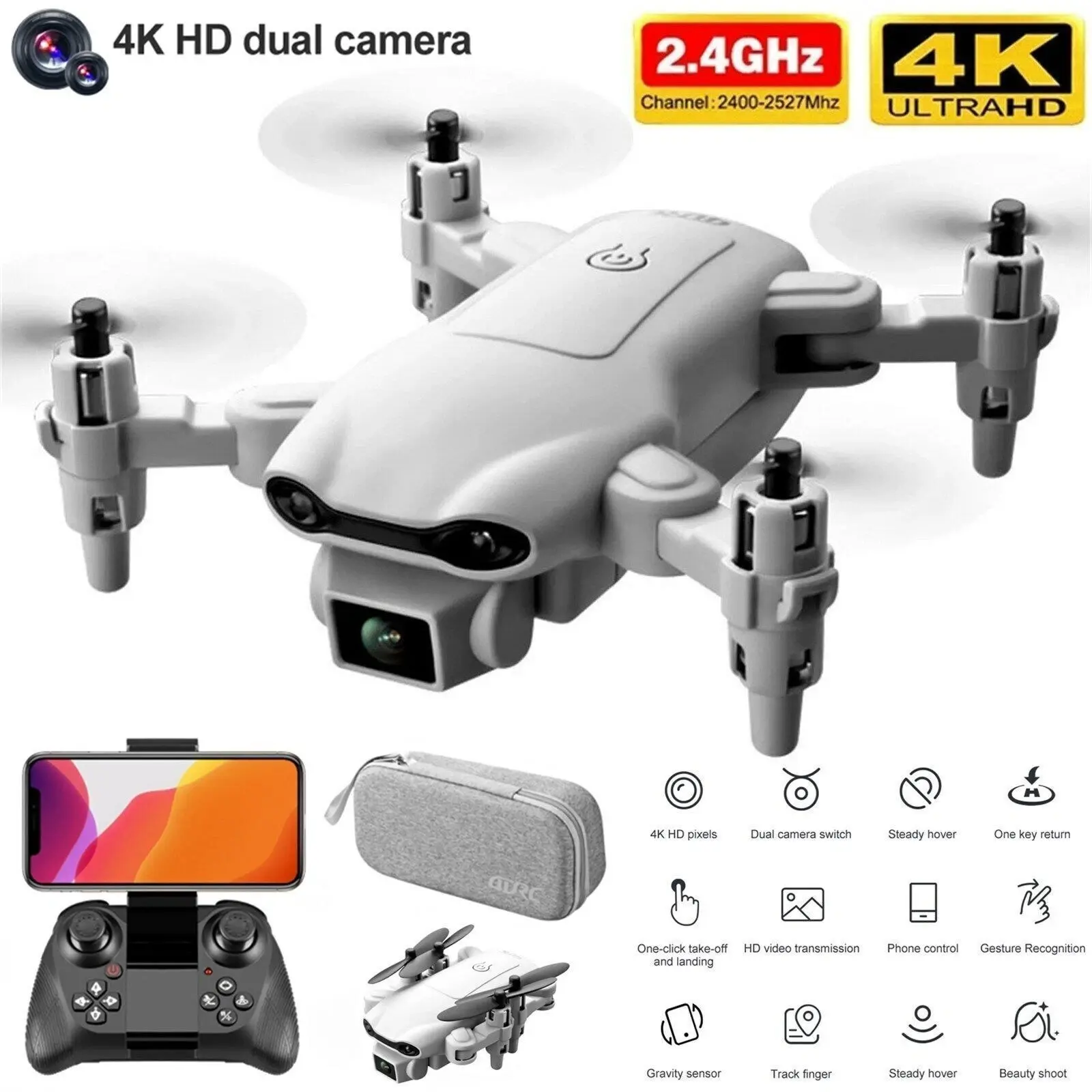 2023 New RC Drone with  HD Wide-Angle Camera, WIFI FPV Dual Camera, 2.4GHz Connectivity, Gesture Recognition, 1-Key Return & Accessories