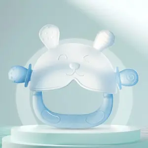(Includes Storage Case) Rabbit-Shaped Frosted Silicone Baby Teething Mitten — BPA-Free, Food-Grade Material, Anti-Drop Hand Guard, Multi-Textured Safe Teething Toy