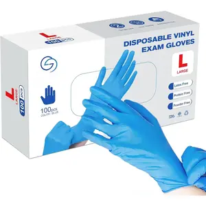 Disposable Gloves, Blue 4 mil Vinyl Synmax Blend  Gloves Non Sterile,  Free, Latex Free - Cleaning Supplies, Kitchen and  Safe(Pack of 100) (Blue Large)
