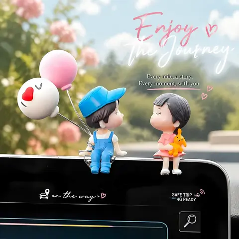 Cute Cartoon Kissing Couples Resin Car Dashboard Decorations - Car Trinkets with Romantic Vibe, Wear-Resistant, Steady Smooth Base, Corrosion-Resistant Balloon Accent, Double-Sided Adhesive Tapes for Desks, Father's Day Gift