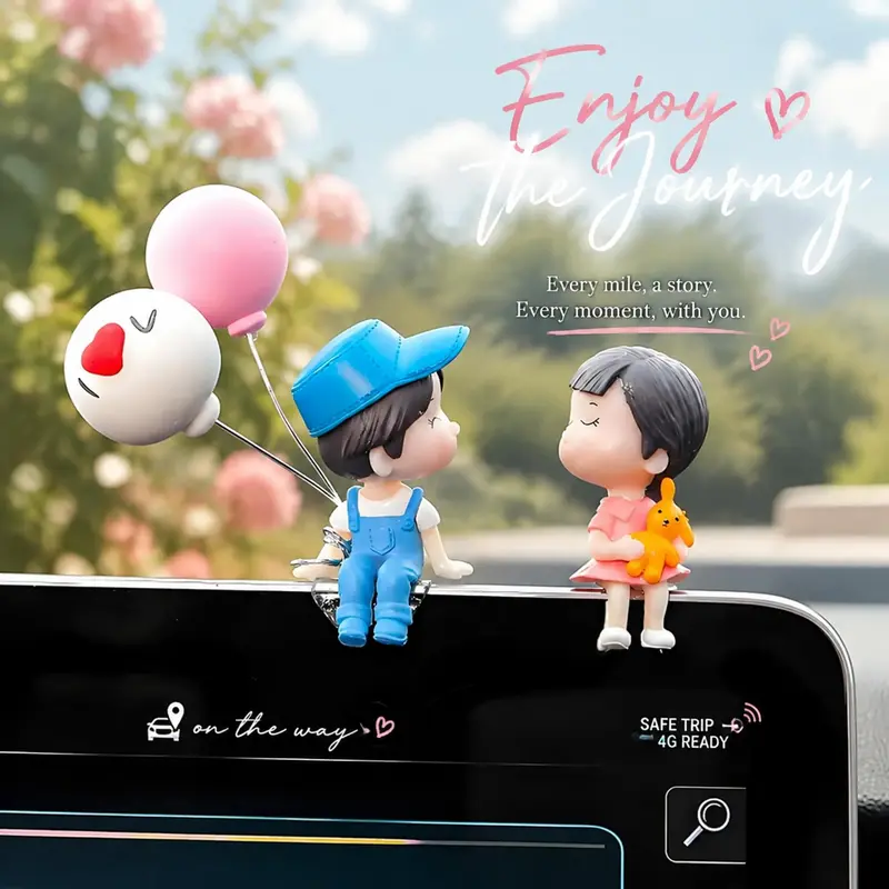 Cute Cartoon Kissing Couples Resin Car Dashboard Decorations - Car Trinkets with Romantic Vibe, Wear-Resistant, Steady Smooth Base, Corrosion-Resistant Balloon Accent, Double-Sided Adhesive Tapes for Desks, Father's Day Gift