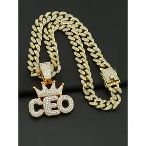 CEO Letter Design Pendant Necklace, Punk Style Cuban Link Chain Necklace for Party, Daily Decor, Trendy All-match & Exquisite Hip Hop Jewelry for Birthday Gift