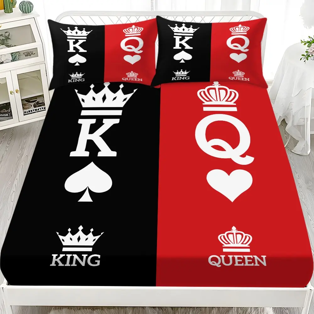 King Queen Bed Sheet Set (1 Fitted + 2 Pillowcases), Modern Style, Comfortable and Stylish, Suitable for Dorms and Hotels, All Seasons, Bedsheet Sets