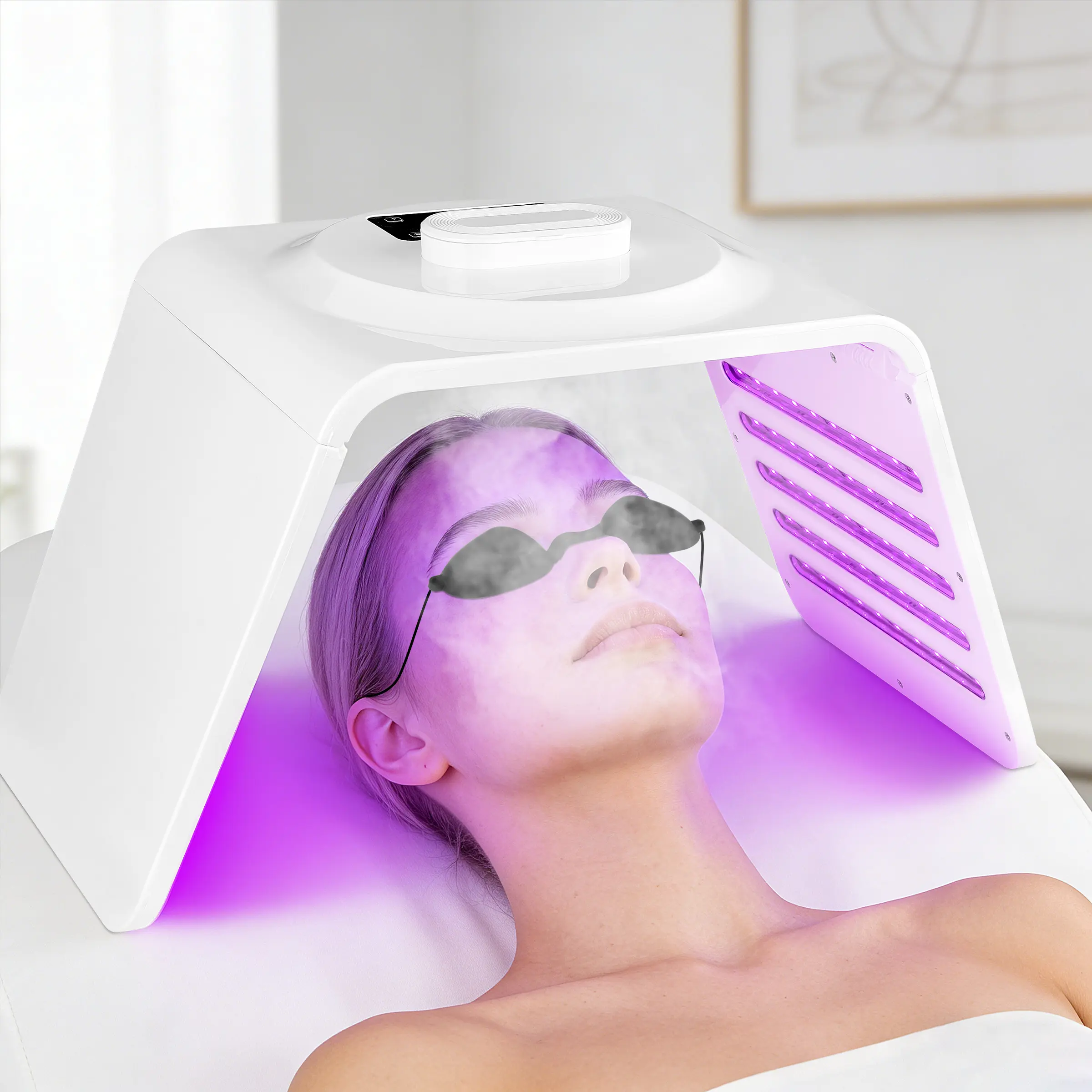 7-Color LED Folding Spectrometer Mask, Ergonomic Facial Light Therapy Device, Large Spray Hydration Facial Steamer, 110V Plug-In Facial Skincare Tool, Professional Salon SPA Skin Rejuvenation Equipment