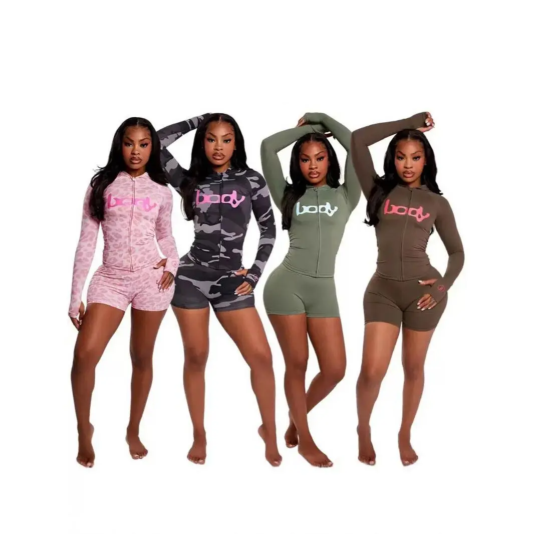 Women's Printed 2-Piece Hoodie & Shorts Set - Long-Sleeve Letter Graphic Pullover, Fitted Mini Shorts - Casual Streetwear for Lounge, Daily Wear (S-L) Womenswear Baseball Black Blue Bottoms Camo Clothes Everyday