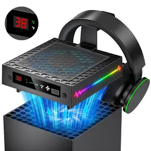 [LED Display] - Auto Cooling Fan for  Series X with 9 RGB Light Modes, Cooling System Adjustable by Temperature with 4 Gears for  Series X Console,Cooler & Light ,Headset Hook,USB Port
