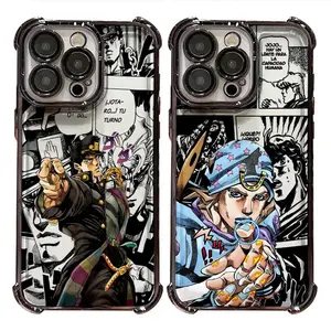 Anime Jojo Kimyona Boken Plating Unique Artistic Black Phone Cases For iPhone 17 16 15 14 13 12 11 Promax Pro Air Plus Anti-Fall Airabag Shockproof Cover Protection Gifts For Christmas Halloween Birthday