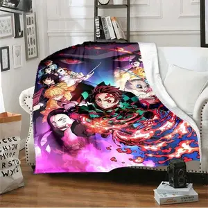 Demon Slayer Anime Flannel Blanket, Warm Comfortable Blanket for Bedroom Sofa Anime Room and Home Decoration