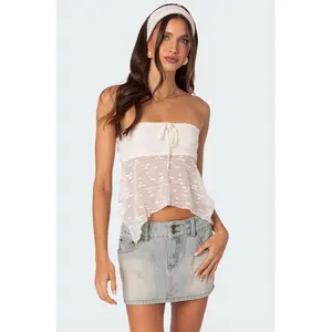Embroidered Sheer Strapless Top