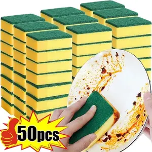 Double-Sided Highly Absorbent Fiber Scrubber Sponges, Kitchen Cleaning Supplies, Dish Sponges, Rust-Removal Tool, Multi-Pack Soap Pads