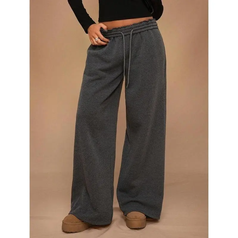 New Autumn and Winter Casual Loose Drawstring Waist Wide-Leg Sweatpants, Thickened Warm Lining, Versatile Slimming
