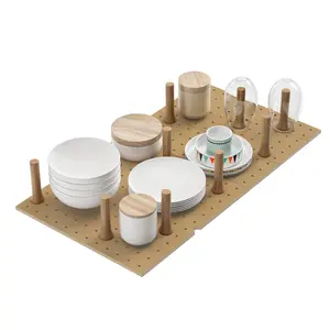 Dowell 4-Piece Wood Pegboard Drawer Organizer Set with 9 Wooden Pegs – Universal Adjustable System Creates Multiple Drawer Size Combinations (3"–33") for Pots, Pans & Plates – 4007 PEG Series