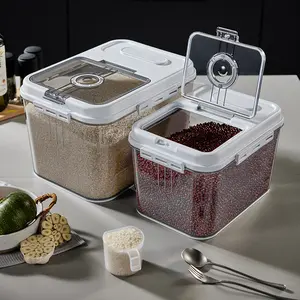 2-Pack Airtight Food Storage Containers, Flip Top Rice Canister with Rice Cup, Large Cereal Dispenser for Kitchen Pantry, Two Sizes (8.07in & 7.08in) for Flour Sugar Baking Supplies