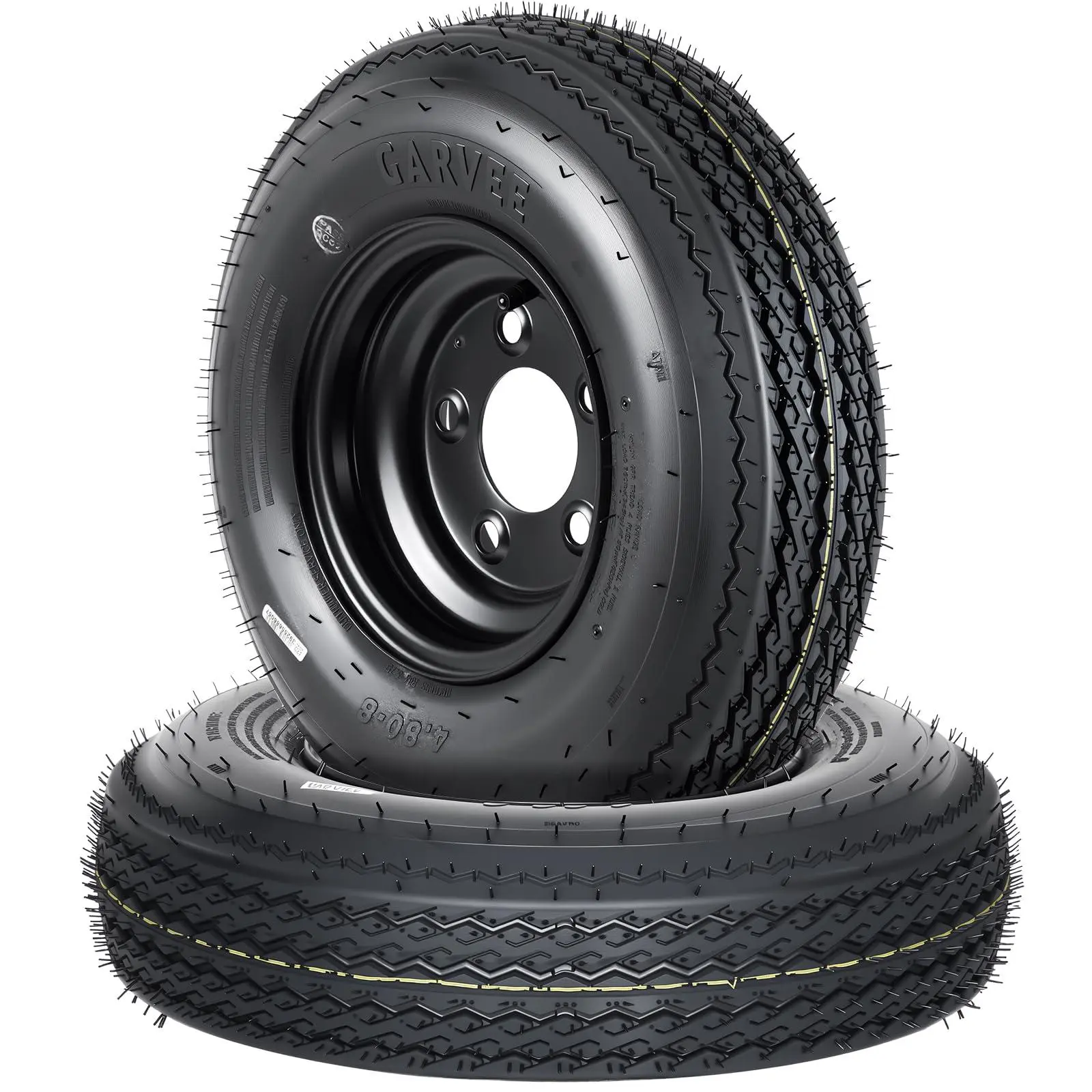 Gaomon 2-Pack Heavy-Duty Weather Resistant Utility Family Camping Bias Ply Trailer Tires, 4.80-8 Size, 8" 5-Lug 4.5" Bolt-Rim Configuration, 6PR 6-Ply Construction, Load Range C, All-Season Nylon Cord