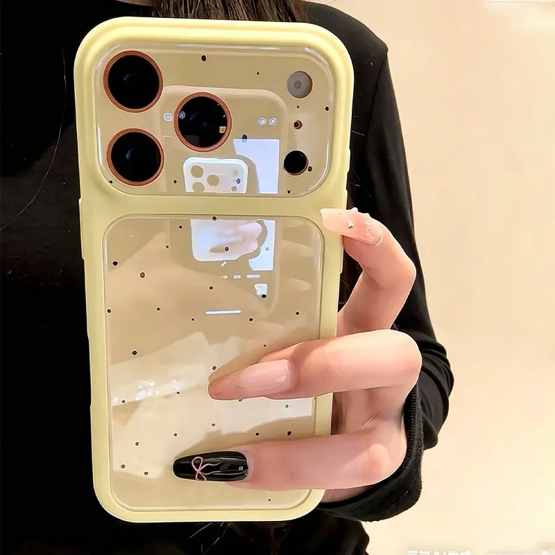 Phone case Cover Cellphone Casing Protective Suitable for iPhone | Instantly enlarged window | Splashing ink dots | Simple milky yellow | Best friend gift | 11 12 13 14 15 16 17 Pro Max | Accessories