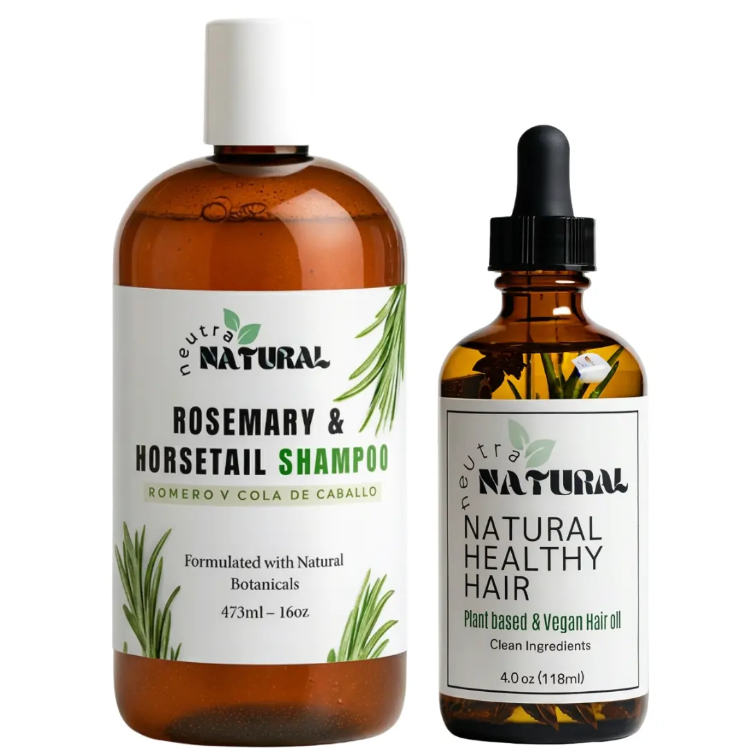 NEUTRA NATURAL Hair Growth Products Duo Bundle - 4oz Botanical Oil & 16oz Shampoo, Vegan Plant-Based Care with Rosemary Scalp Activation, Coffee, Cinnamon, Vitamin B5, Aromatherapy Support for Hair Wash Day