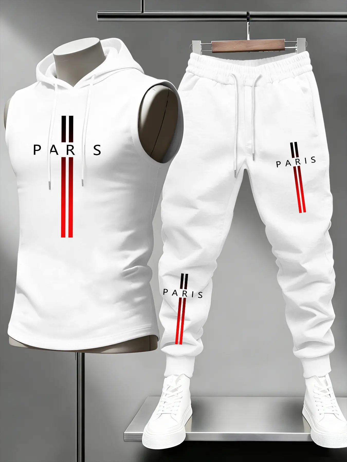 Men's Parisian Luxury Hooded Sleeveless Cami + Jogger Pants, Soft Breathable, Perfect for Spring & Fall, Layering Friendly