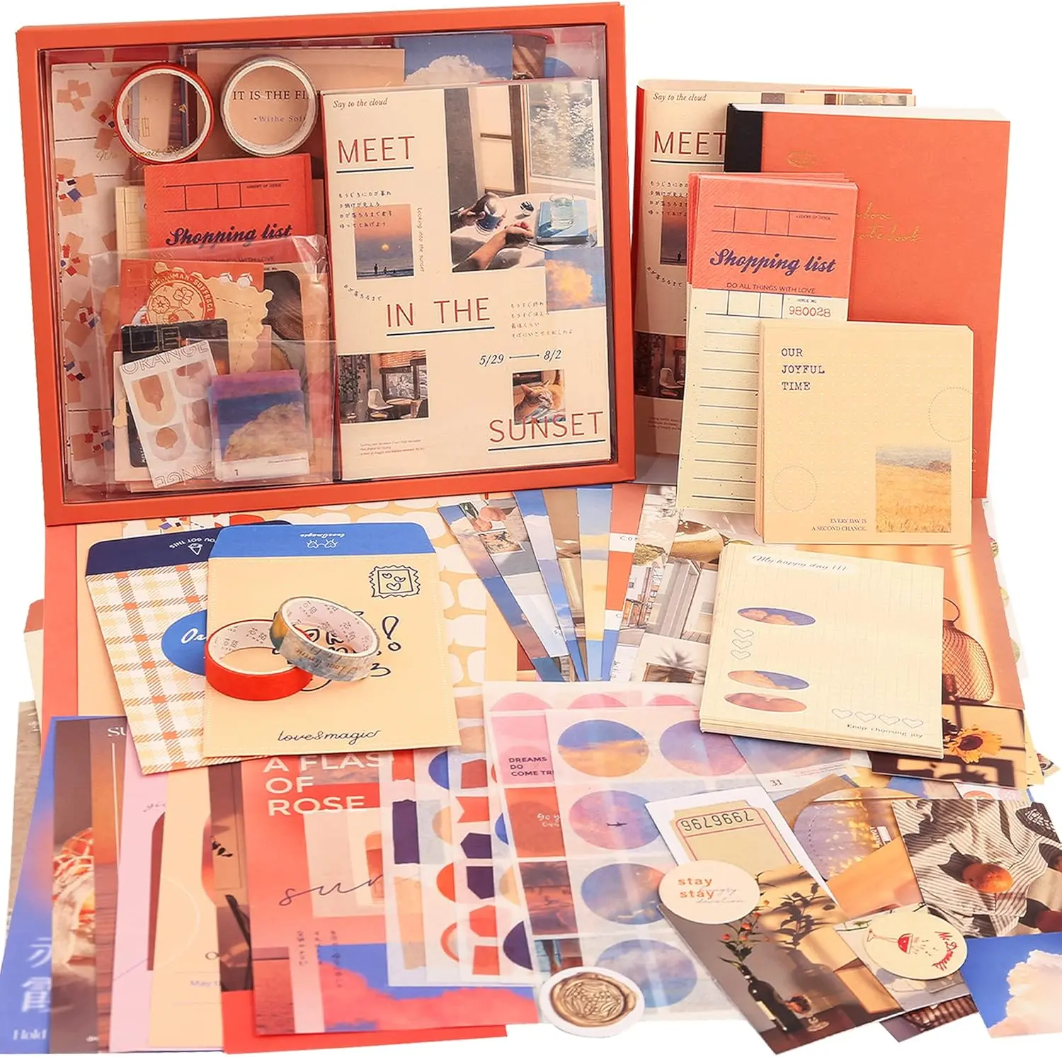 Vintage Scrapbook Full Craft Kit (348 Pieces) - Beginner Kid DIY Scrapbooking Supplies, A6 Grid Craft Paper Notebooks, Teen Girl Creativity Gifts, Beginner Kit, Journaling