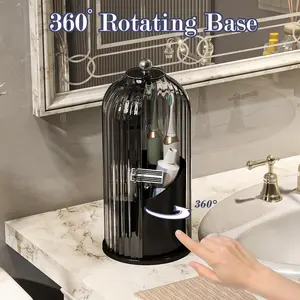 Covered Toothbrush Holder, Waterproof and Dust-Free 360° Rotating Base, Easy to Use,Covered Toothbrush Holder also Applies to Makeup Brush Organizer, Office Supplies Finishing Plastic Vanity