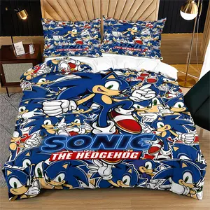 2/3 Piece Sonic The Hedgehog Duvet Cover Set, 1 Duvet Cover + 1/2 Pillowcases (No Filling Included), Soft Polyester Game Print Bedding, Bedroom Decoration, Ideal Holiday Birthday Gift for Kids Teens & Sonic Fans