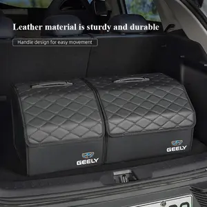 Car Trunk Organizer Box Foldable Storage Bin Leather Suitcase For Geely GL X6 GC9 Tugella Jingang Preface Coolray Emgrand X7 GT Okavango Atlas ICON RADAR X3 GS S1 X1 GSE