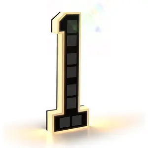 9 Inch Solar Lighted House Numbers for Outside, Light Up Waterproof LED Address Numbers Signs for Houses, Large Personalized Illuminated Exterior Modern House Numbers Light (1-Black, 9IN)