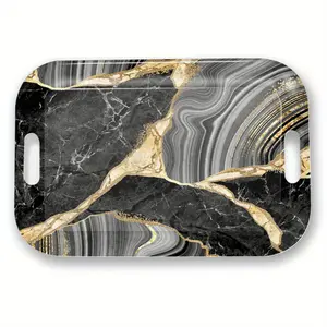 Modern Rectangular Serving Tray - Black Marble-like pattern with Golden veins, Lightweight & Easy-Clean Surface, Sturdy Melamine Construction for Living Room, Dining, Office - Elegant Tabletop Decor Tray, Home Decor, Contemporary Design, Highquality Fini