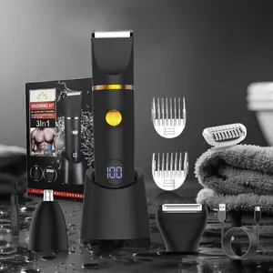 Body Hair Trimmer for Men: Pubic Hair Trimmer, 3 in 1 Versatile Electric Shaver for Groin,Face,Beard,Nose,Waterproof Body Groomer with Ceramic Blades, Mens Gifts