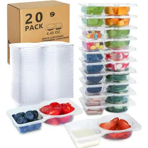20 Sets  Snack Containers With , Double Compartment Snack Pack Containers, Portion Control, Meal Prep, Ideal For -The-Go Mini Sauce Boxes & Lunchable Snack Packs For