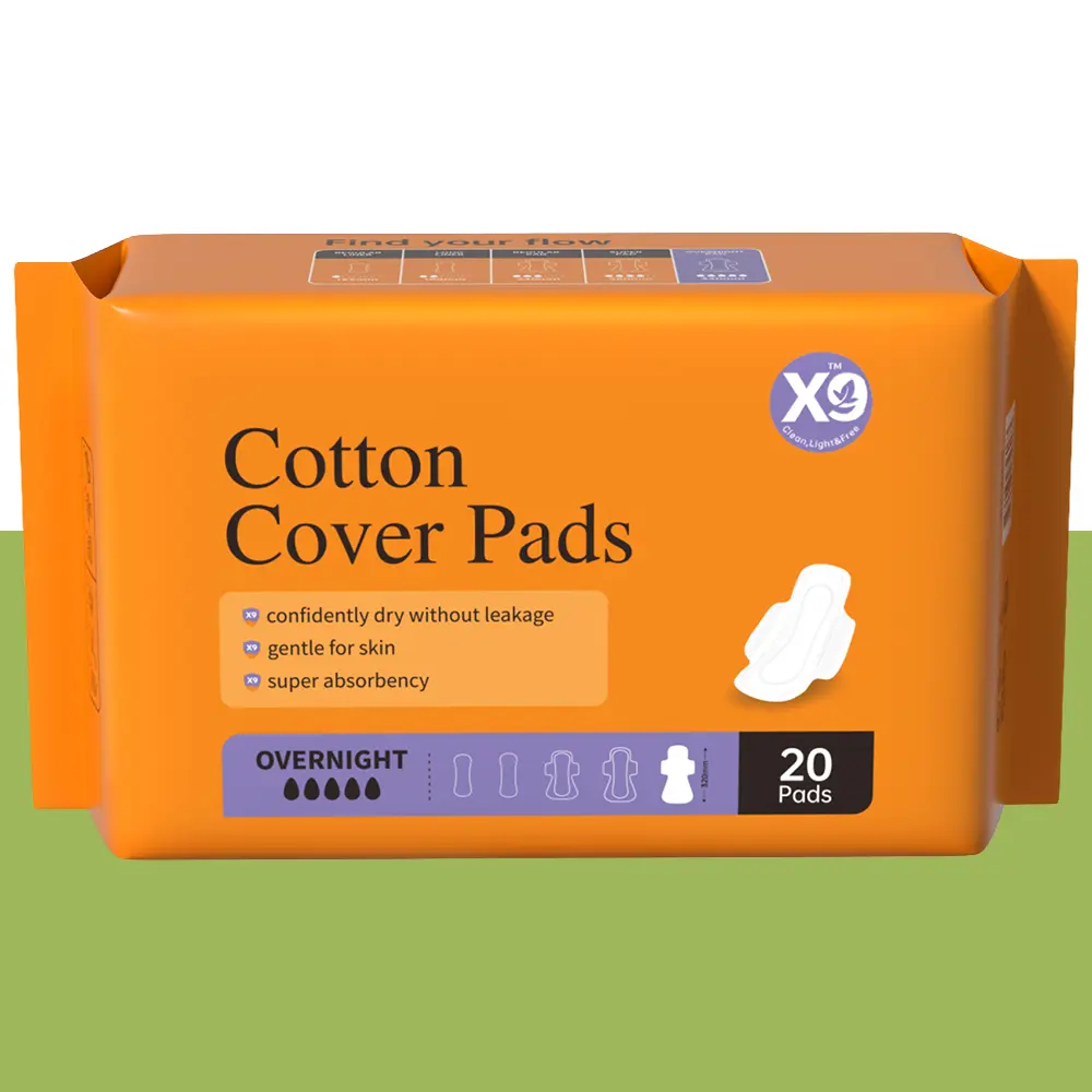 X9 100% Organic Cotton Menstrual Maxi Pads - 320mm Fragrance-Free Chlorine-Free Overnight Multi-Pack, 20 Ultra-Thin Skin-Friendly Leakproof Single-Use Sanitary Napkins with Cotton Layer, Wings, 8HR Odor Control & Sensitive Safe SAP Core for All Flows, Abs