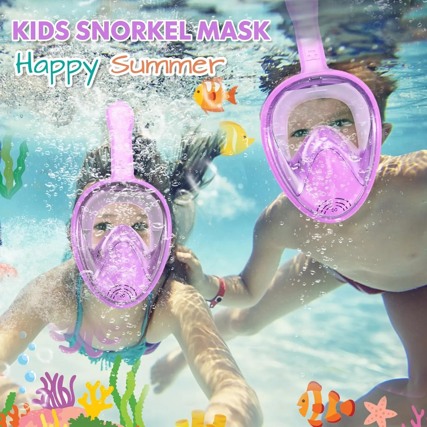 1pcs/purple Kids Full Face Snorkeling Mask with Camera Holder - Anti-Fog & Leak-Proof snorkeling gear, Large Panoramic Vision (180° View), Soft Cushioned Seal - for Boys & Girls Ages 3-14 Years - Swimming, snorkeling, scuba Snorkel Mask