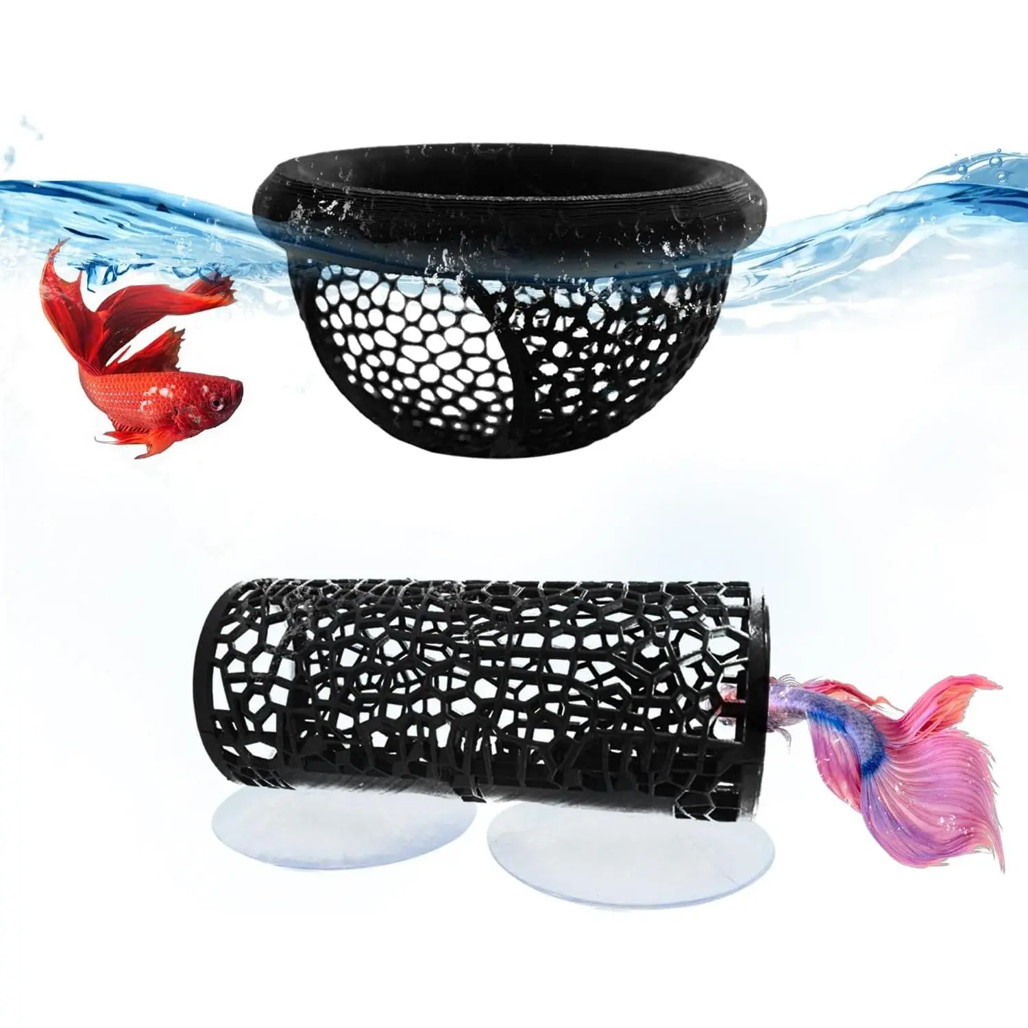 Little Fish Hammock and Little Fish Swimming Tunnel 2- Set Aquarium Small   Toys (Black) (Style 1)