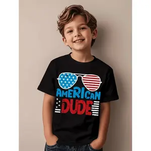 Fourth of July Patriotic Cotton T-shirt Red White and Blue Star-Spangled Rascal Design Perfect for Parades Picnics Bbqs Summer Outfits Breathable Soft and Machine Washable Youth Casual Wear