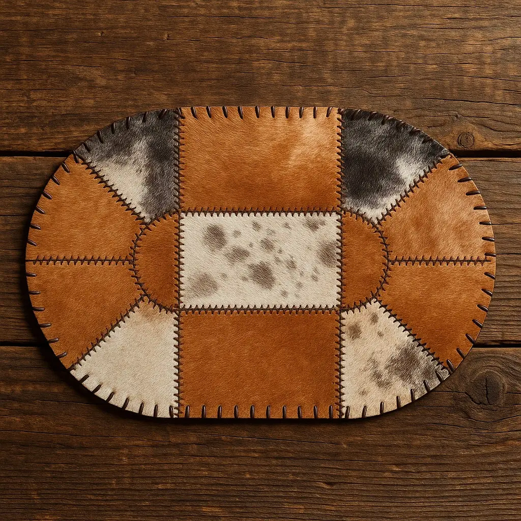 Genuine Cowhide Leather Oval Placemats & 4 Coasters Bundle