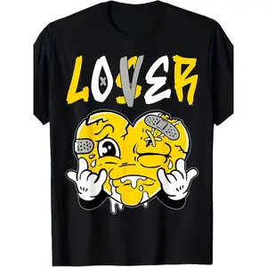 [100% Cotton] Loser Lover Yellow Drip Heart Matching Outfit T-Shirt For Men - Fashionable Graphic Tees For Couples - Soft And Comfortable Wear For Casual Occasions Golf Gift T-Shirt For Men And Women