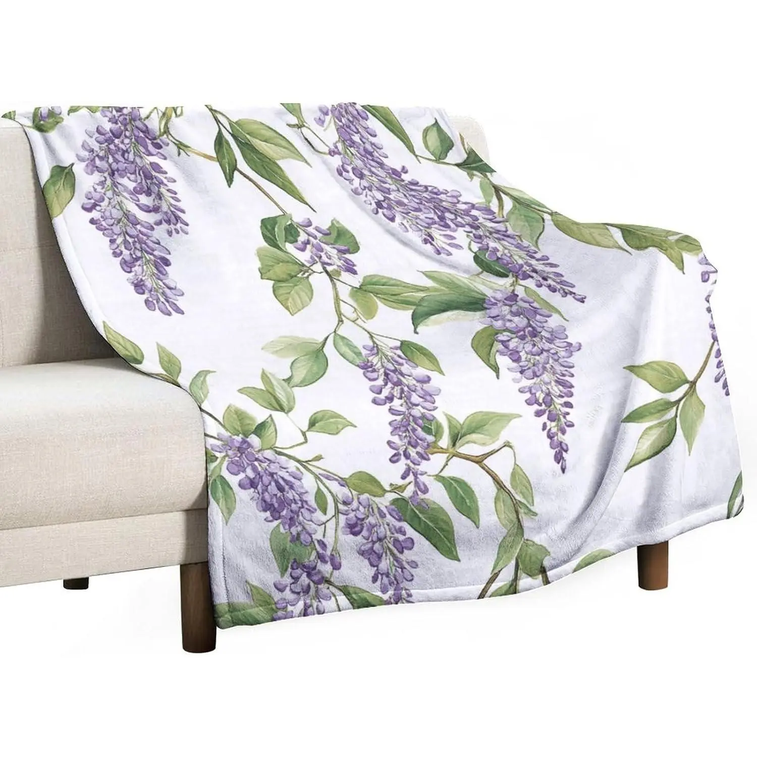 Blanket Lilac Flowers Field Cherry Blossom Fleece Throw Blankets Purple Scented Floral Flannel Cozy Warm Plush Lightweight Throw Blanket for Bed Couch Sofa Gift Gift Idea 40"x50"