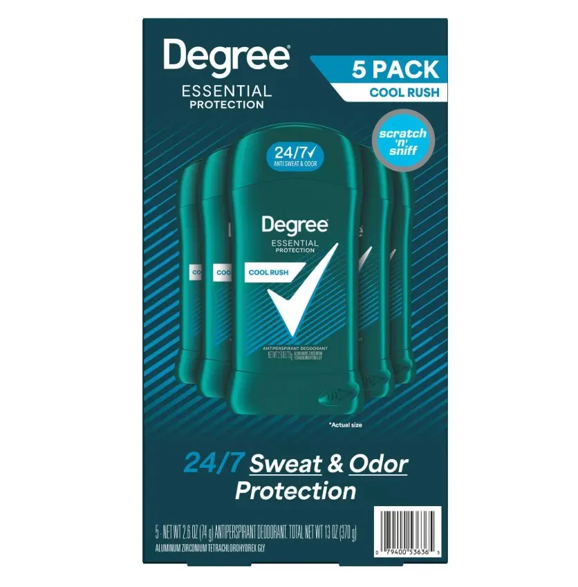 Degree for Men Cool Rush Deodorant, 2.6 oz., 5 pk. Sweat & Odor Protection Moisturizing Deodorant