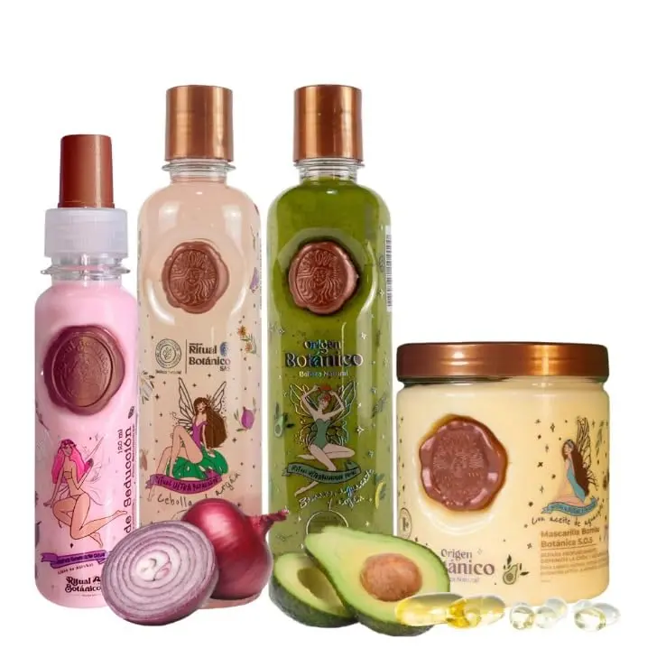 RITUAL BOTANICO Kit 4 Crecimiento Acelerado y Ultra Reparador S.O.S: Shampoo de Cebolla, Mascarilla para el Cabello, Acondicionador Intensivo PLEX, Termoprotector para Cabello