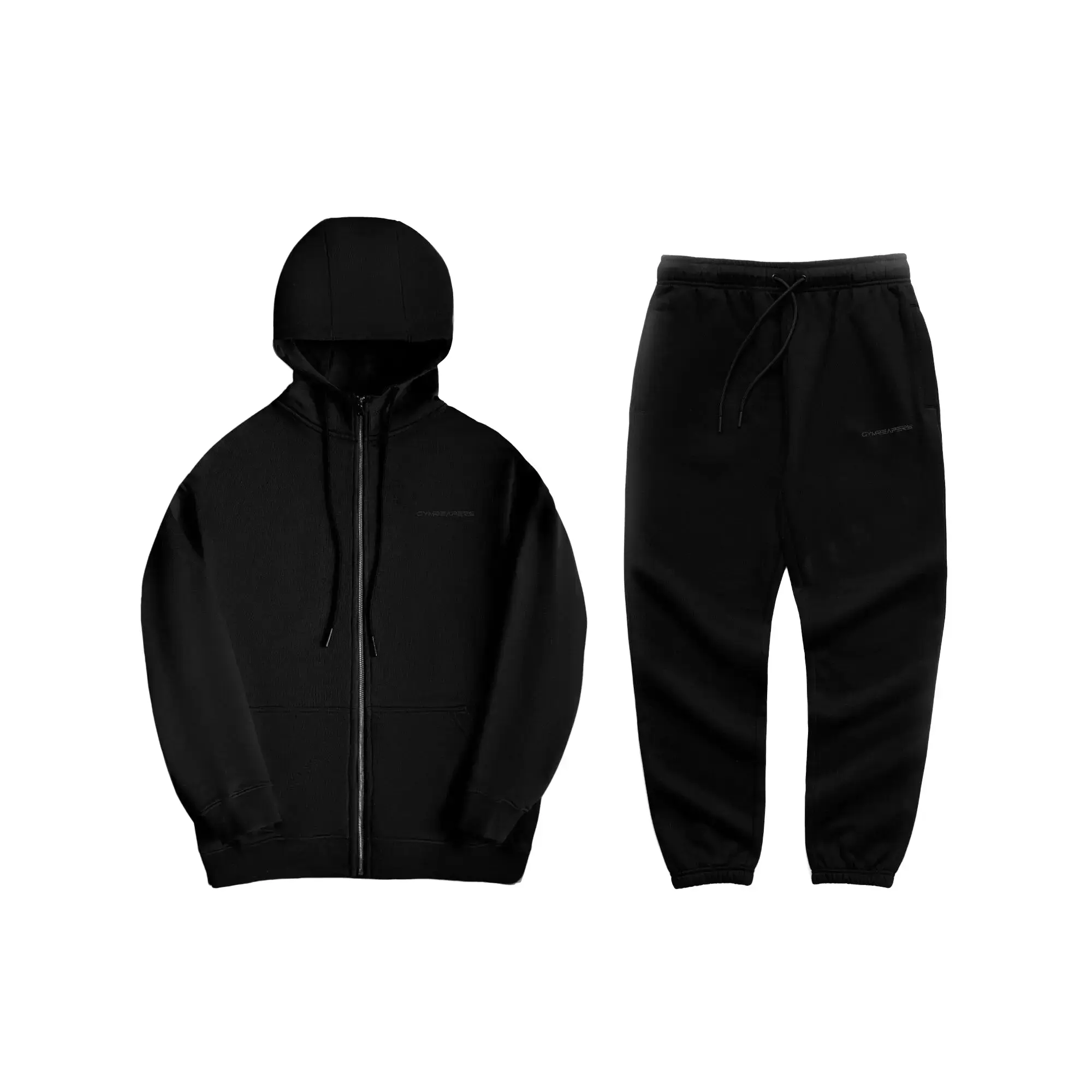 Gymreapers Axis Thermal Zip-Up Hoodie & Ultra-Soft Jogger SET - Heavyweight Fabric for Versatile High-Performance Activewear - Menswear Fitness Beige Long Sleeve Plain