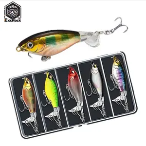 EXCROCK 5PCS-Top Floating Swimming Water Bass Fishing Lures, Box Packed Fishing Lures with Propellers-Catfish Bait Trout Lures Gifts for Men, Whopper Plopper, Swimbaits, Fishing Equipment, Fishing Lure Bait