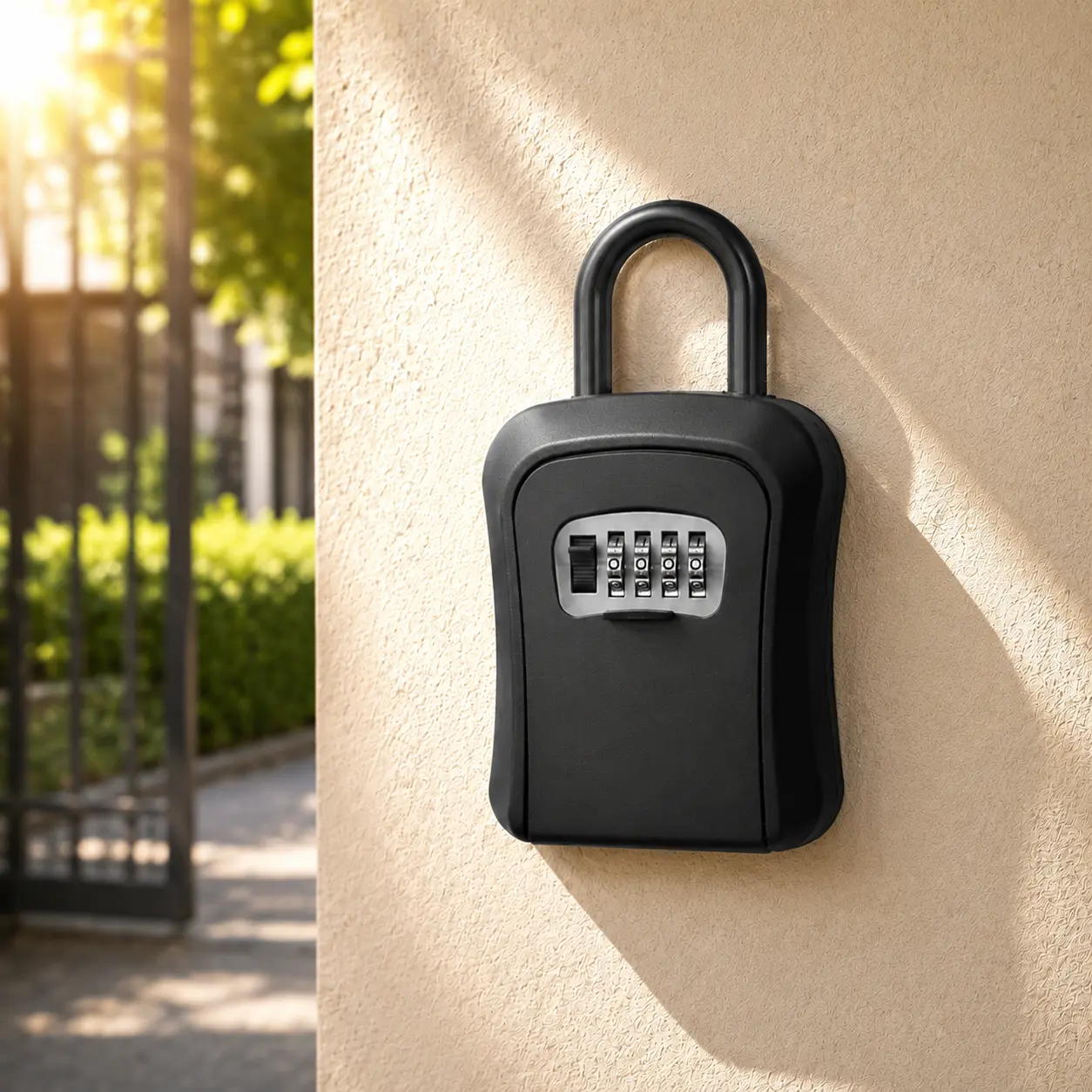 Key Lock Box for Outside — Heavy-duty combination lockbox with 4-digit resettable code, no-drill wall mount or portable waterproof anti-theft, for spare house keys. Holds 3-5 keys, Perfect for home, hosts,  office & renters