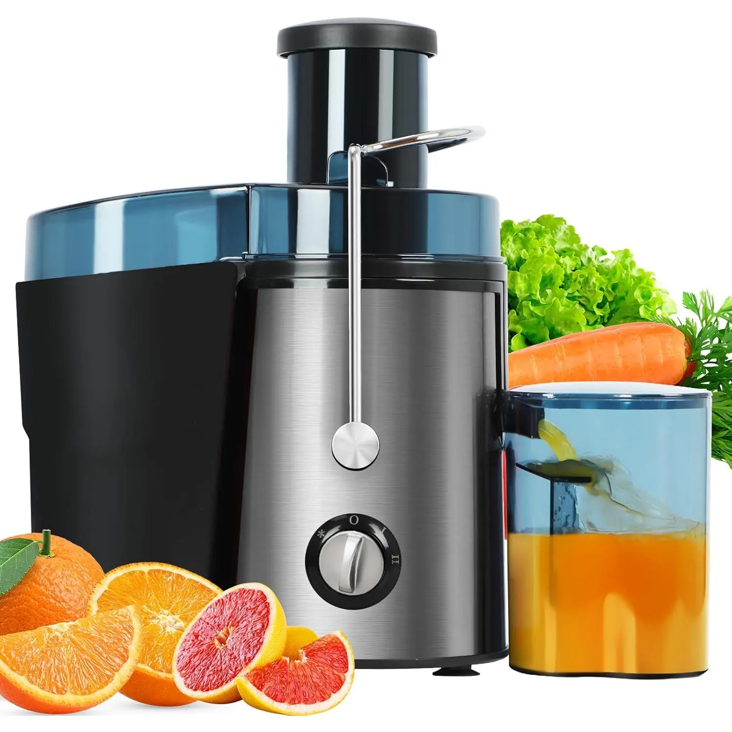 Centrifugal Juicer Extractor - 2.5in Wide Mouth Feed Chute, Stainless Steel, BPA-Free, Easy Clean for Juicing Fruits and Vegetables (Silver), Powerful Juicer Machine