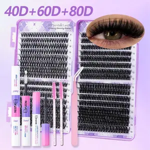 640 Individual Lash Clusters DIY Lash Extensions Kit, Eyelash Glue Extension, Mixed Types 20D-40D 30D-50D 40D-80D, Includes Bond &Seal &Remove &Eyelash Tweezers &Brush, DIY Cluster Lashes, Eyelash Set