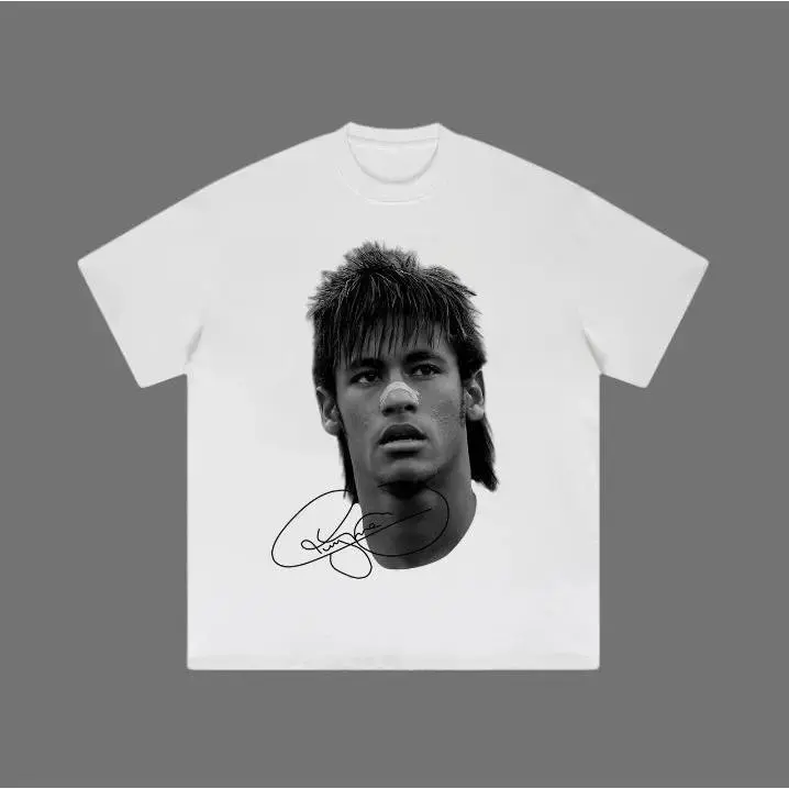 Menswear Unisex Neymar Big Head Graphic Artwork Tee - Vintage Cotton Short-Sleeve Round Neck Soccer Top, Handmade US Streetwear, Perfect Fit, Casual, Fast US Production, Wide Size Range (3xl,4xl,5xl) for More Body Types